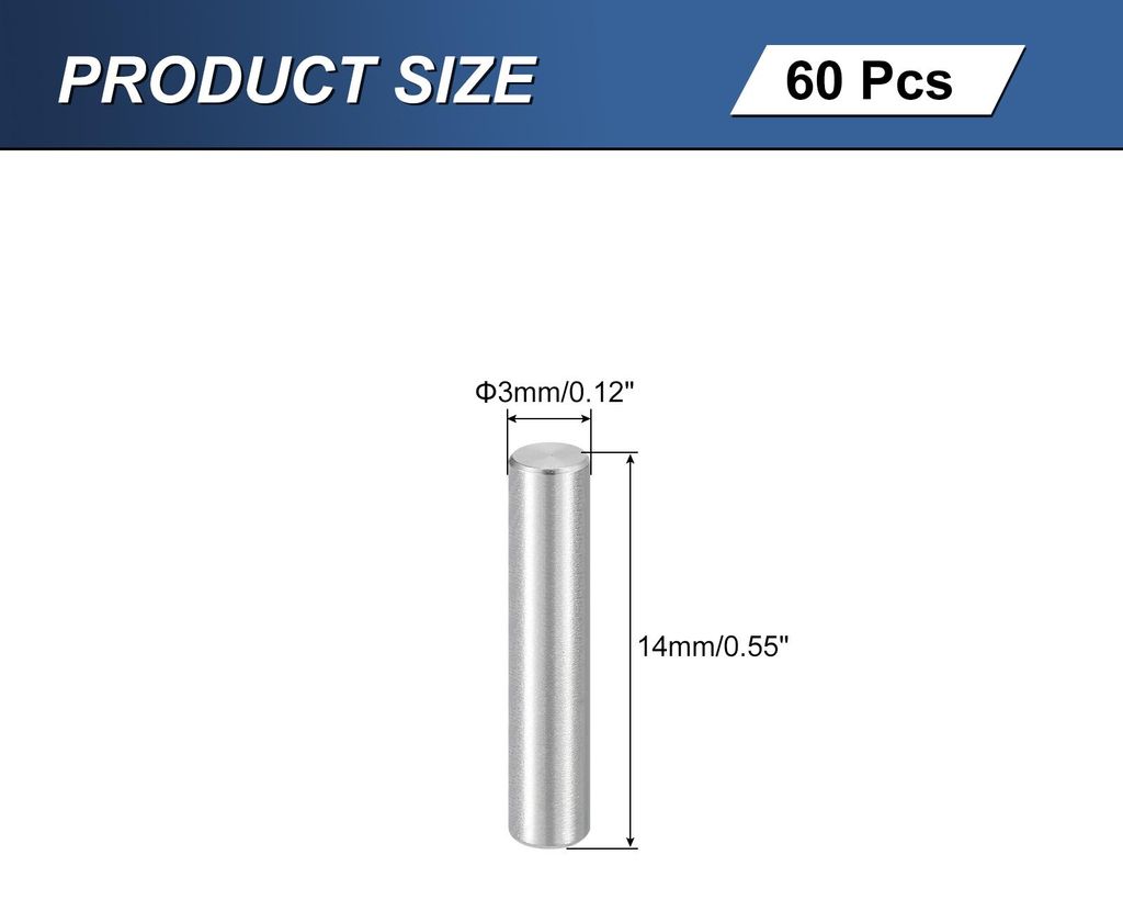60 Stš¹ck M3 x 14mm 304 Edelstahl Zylinderstift, Zylindrischer Regalstš¹tzstift Parallelstiftbefestiger fš¹r mechanische Fertigung, Industrie...