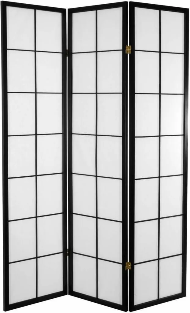 Séparateur de pièce japonais 3 volets noir pour créer un coin bureau