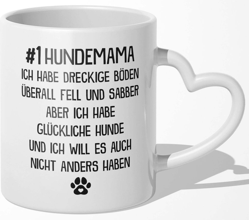 22Feels Beste Hundemama Tasse Hund Frauchen Geschenk Hundeliebe Welpe Kaffeetasse Frauen Muttertag Geburtstag Weihnachten (Herzhenkel Weiss)