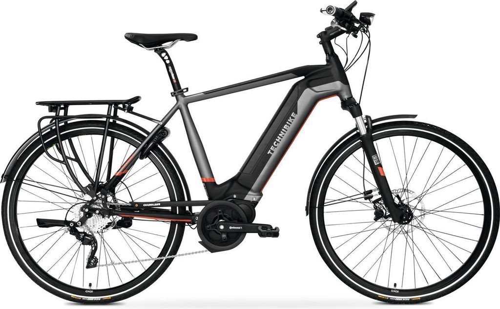 28 Zoll E-Bike TechniBike Trekking Elektro Fahrrad Herren Pedelec Conti 600Wh Deore XT 10G. Schwarz Rot Gr.M