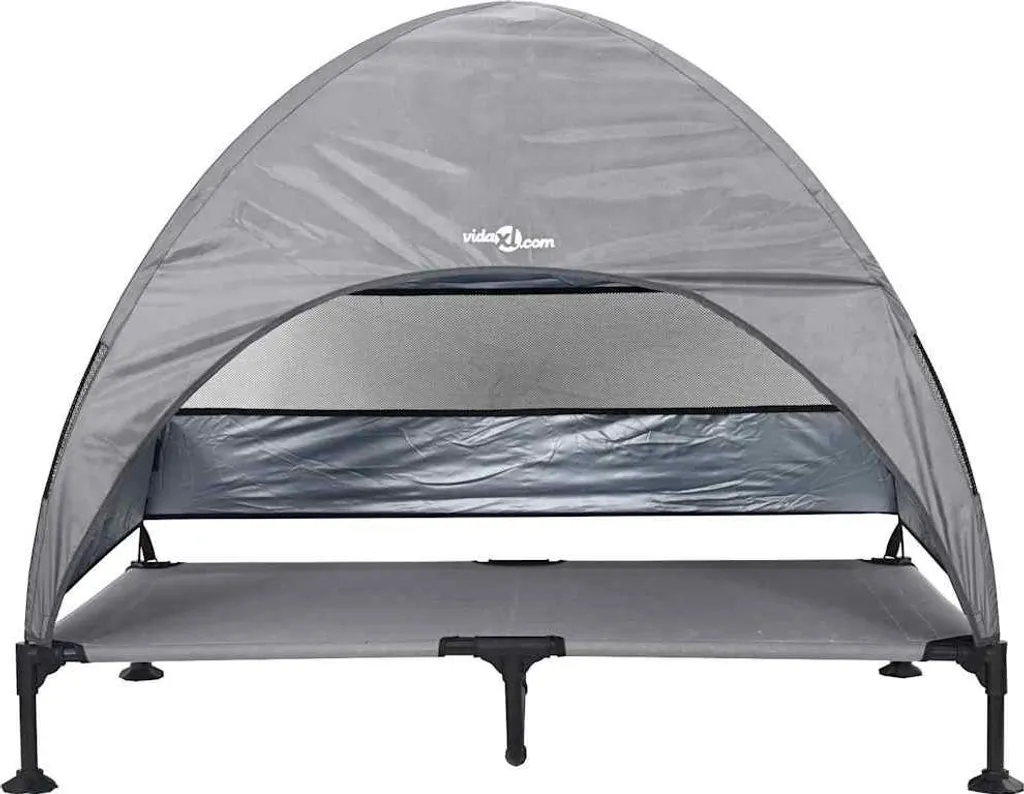 Lit de camp extérieur pour chien avec abri solaire gris 127x81x108cm