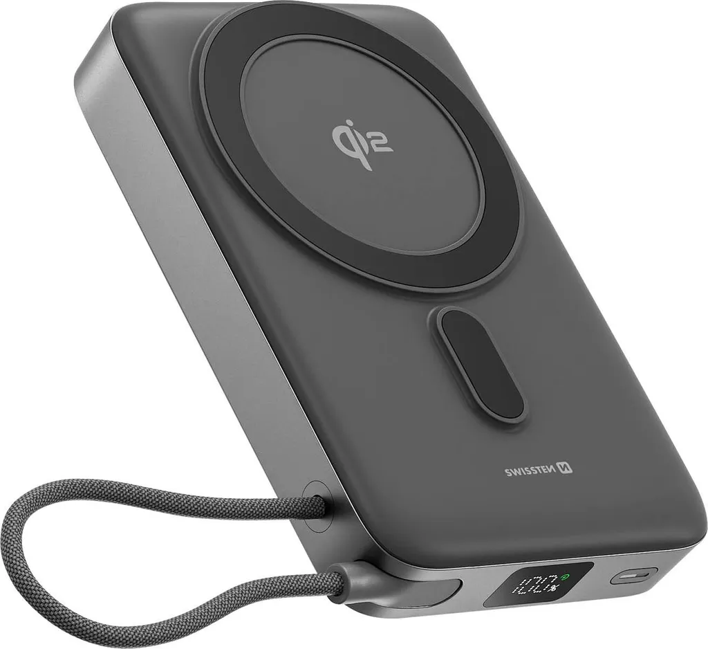 Chargeur Magnétique Qi2 Swissten 10000 mAh 35W : Idéal pour iPhone Gris