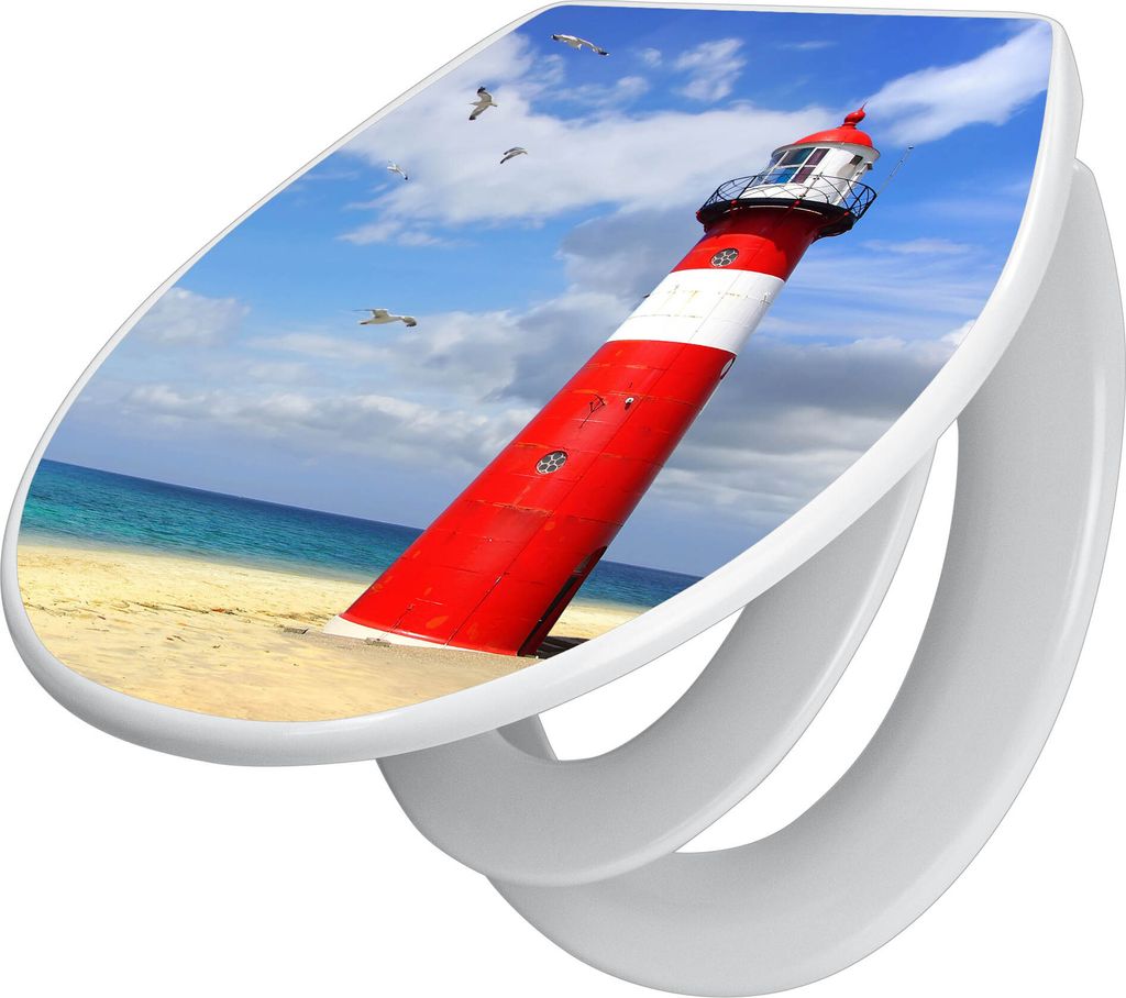 banjado Familien WC Sitz mit Absenkautomatik 37x44,5x5cm -Leuchtturm Westkapelle - Klodeckel/Klobrille mit kindersitz aus hochwertigem Polypropylen...