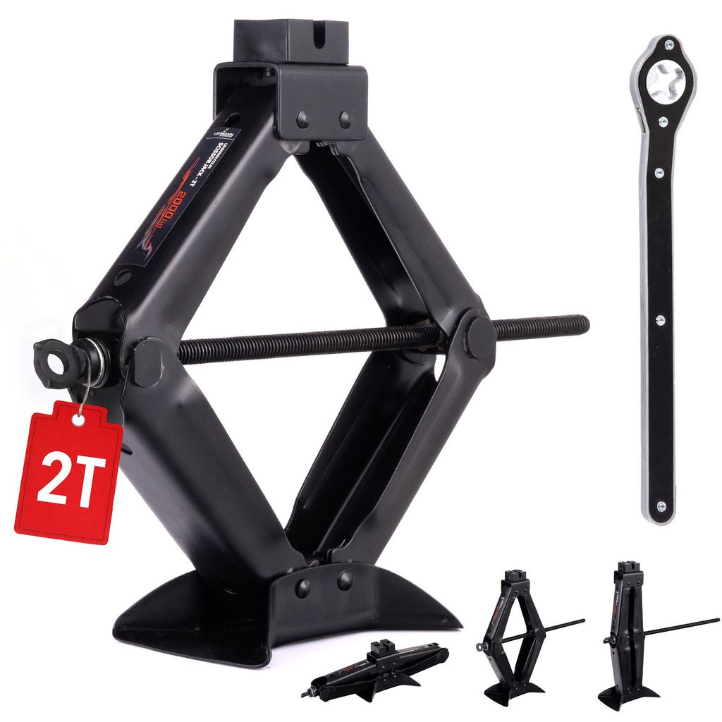 LEHMANN Wagenheber 2T - Tragbar Scherenwagenheber mit Ratschenschlüssel - Höhenverstellbar 120–420mm - mit integrierter Gummiauflage