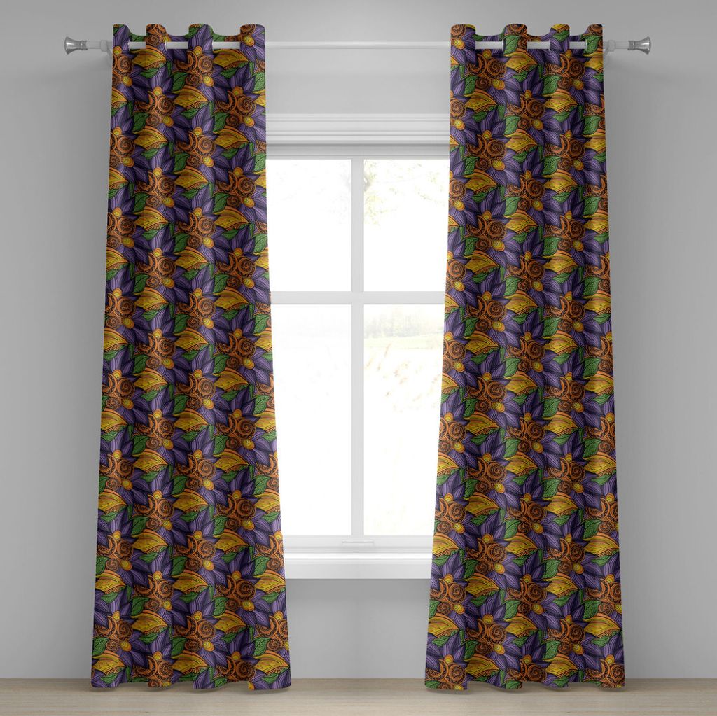 ABAKUHAUS Blumen Ösenvorhang, Vibrierende Blumen Botanik Mutter Erde Tropicana Exotic Funky Vibes Muster, Dekorative 2-Panel-Fenstervorhänge, 280...