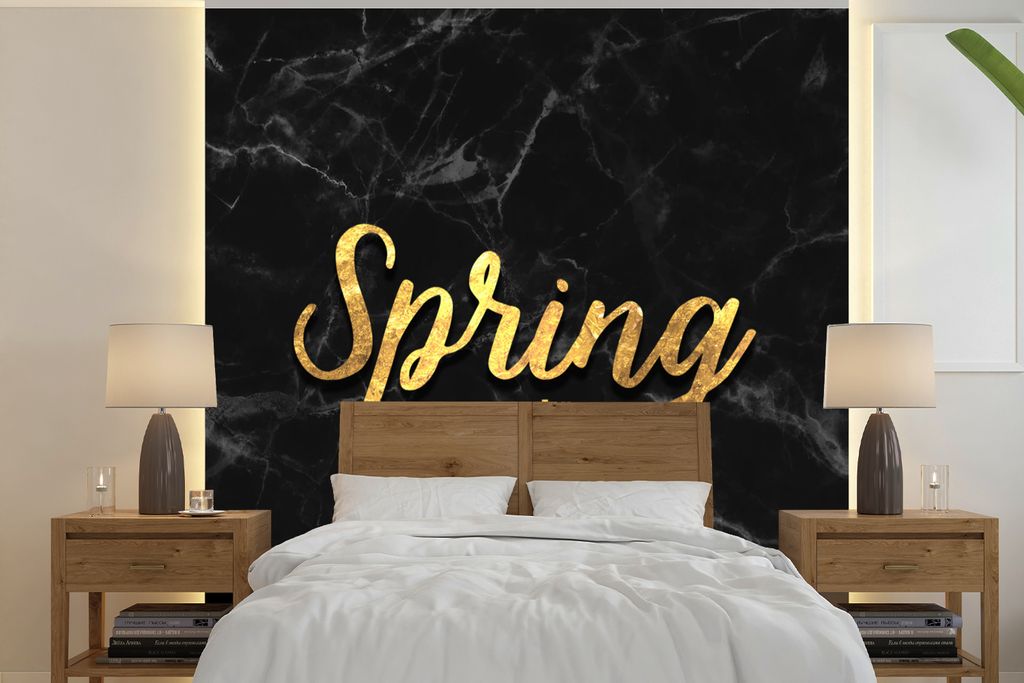 MuchoWow Fototapete für Wohnzimmer oder Schlafzimmer Wandtapete Vinyl Motivtapete Verkauf - Frühling - Gold - Marmor - 300x300 cm - Wanddekoration