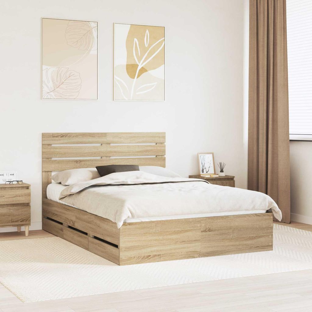 "Schlussverkauf" Doppelbett - Bettgestell 2 PLACES - Sonoma-Eiche 160x200 cm Ingenieurs Holz C4823
