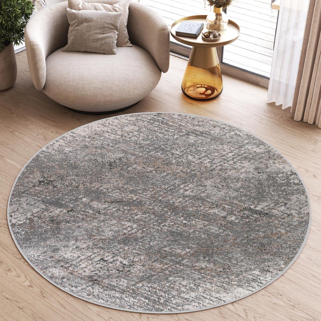 Tapiso Teppich VALLEY Rund Vintage Dunkelgrau Schlafzimmer Produktbild 