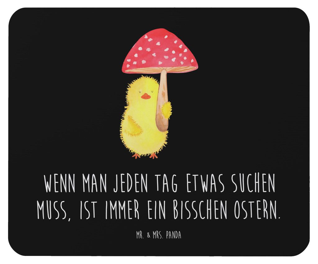 Mr. & Mrs. Panda Mousepad Küken Fliegenpilz - Schwarz - Geschenk, Frohe Ostern, computer, pc, Mauspad, Mouse Pad, Glückspilz, Ostergrüße