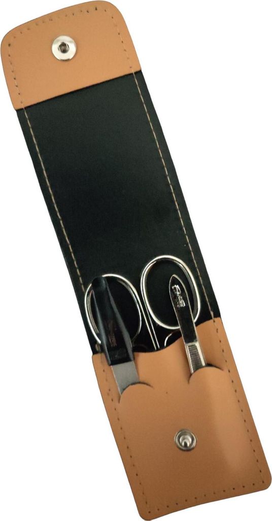 Solingen* Maniküre Set im Lederetui – Germany – Nagelschere, Saphirnagelfeile (grob/fein), Pinzette zur Nagelhautpflege – Echtes Leder Beige