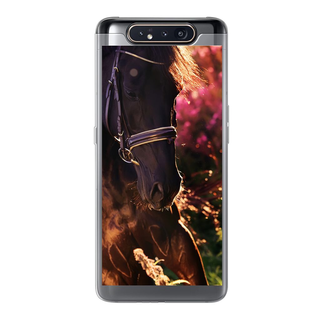 MuchoWow Handyhülle Schutzhülle Hülle für Samsung Galaxy A80 Pferd - Sonne - Porträt Silikon Softcase Handy Hülle - Schutzdeckel