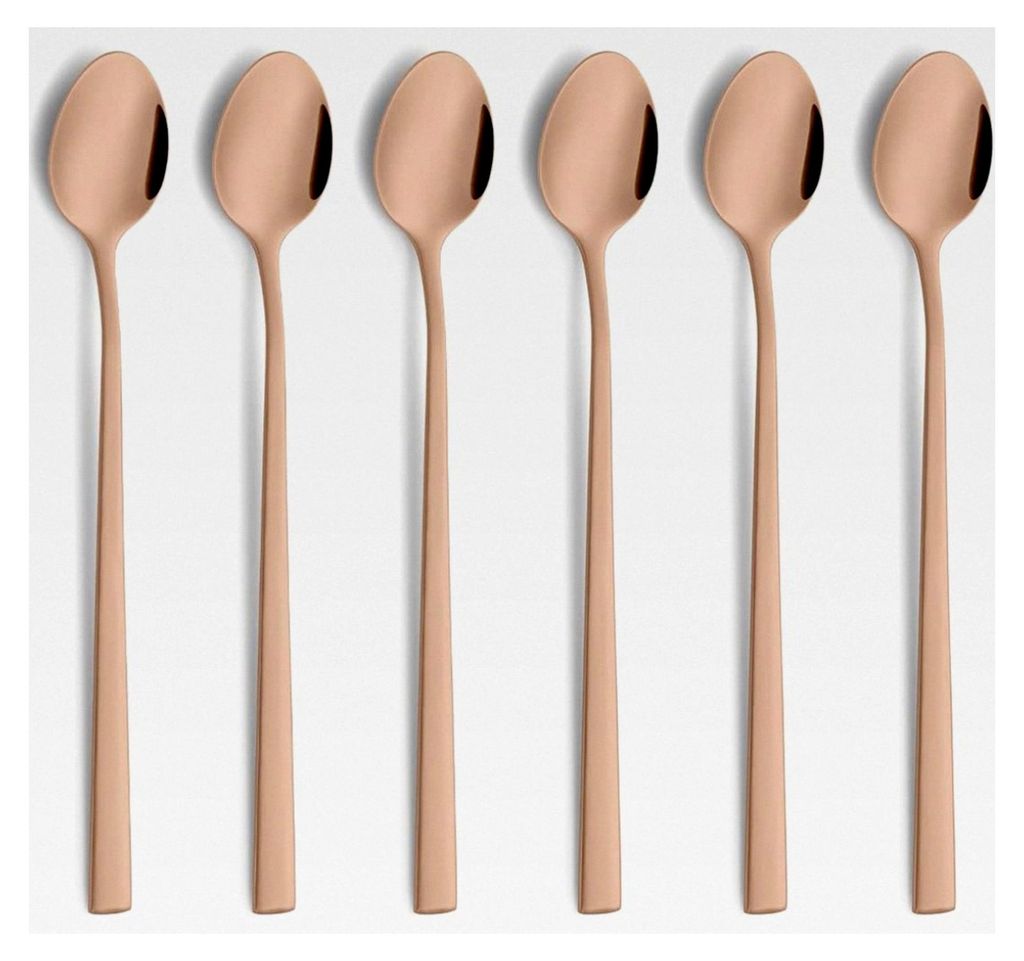 VISTA Longdrinklöffel/Latte Macchiato Löffel Set 6-teilig | PVD Kupfer | Edelstahl Matt | Lange Löffel für Latte Macchiato | Kaffeelöffel lang...