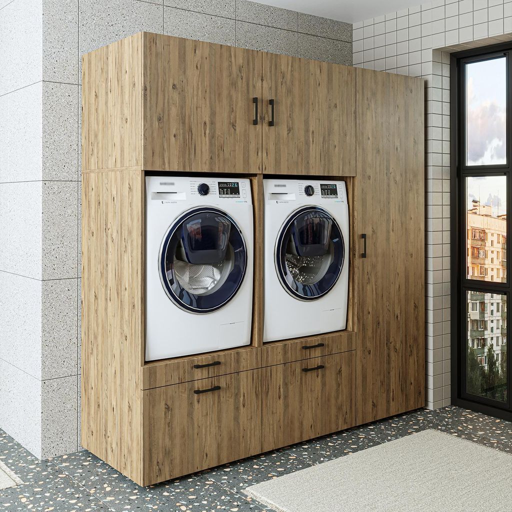 Roomart SERIE 2 Waschmaschinen-Doppelschrank 194 cm breit, Eiche