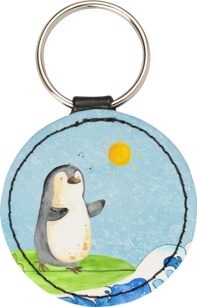 Mr. & Mrs. Panda Schlüsselanhänger Pinguin Surfer - Eisblau - Geschenk, mini, Taschenanhänger, Modern, Optimistisch, Urlaub, edel, Portugal, Mot...
