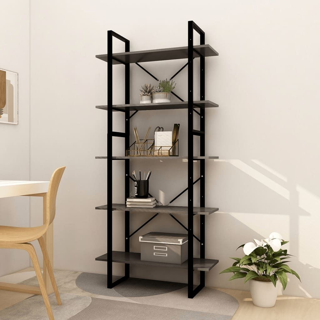 "im Angebot" Bücherregal, Standregal, Aufbewahrungsregal, 5 Fächer Grau 80x30x175 cm Massivholz Kiefer - Aktenregal CC3181