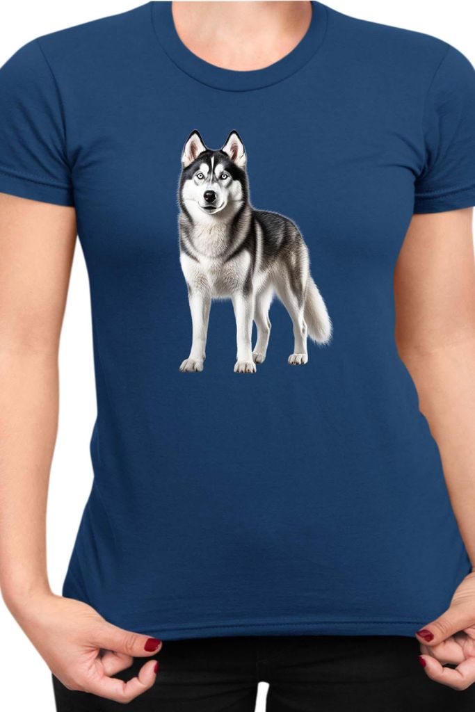 Damen T-Shirt Dogs Breeds Siberian Husky Dog Breed 005, Lady XS / Dunkelblau