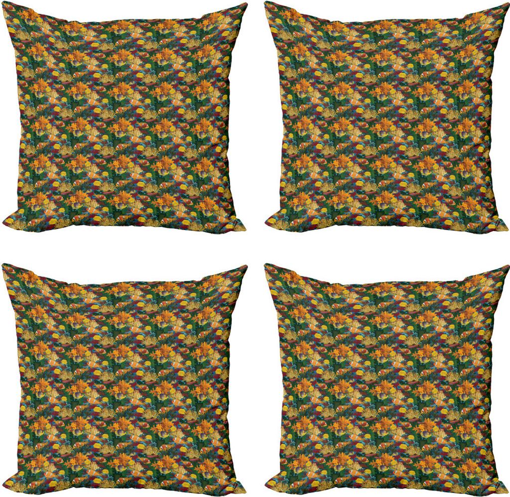 ABAKUHAUS Clown Kissenbezug Set (4 Stück), Tropische Fische mit Reef Art, Moderner Doppelseitiger Digitaldruck, 45 cm x 45 cm, Mehrfarbig