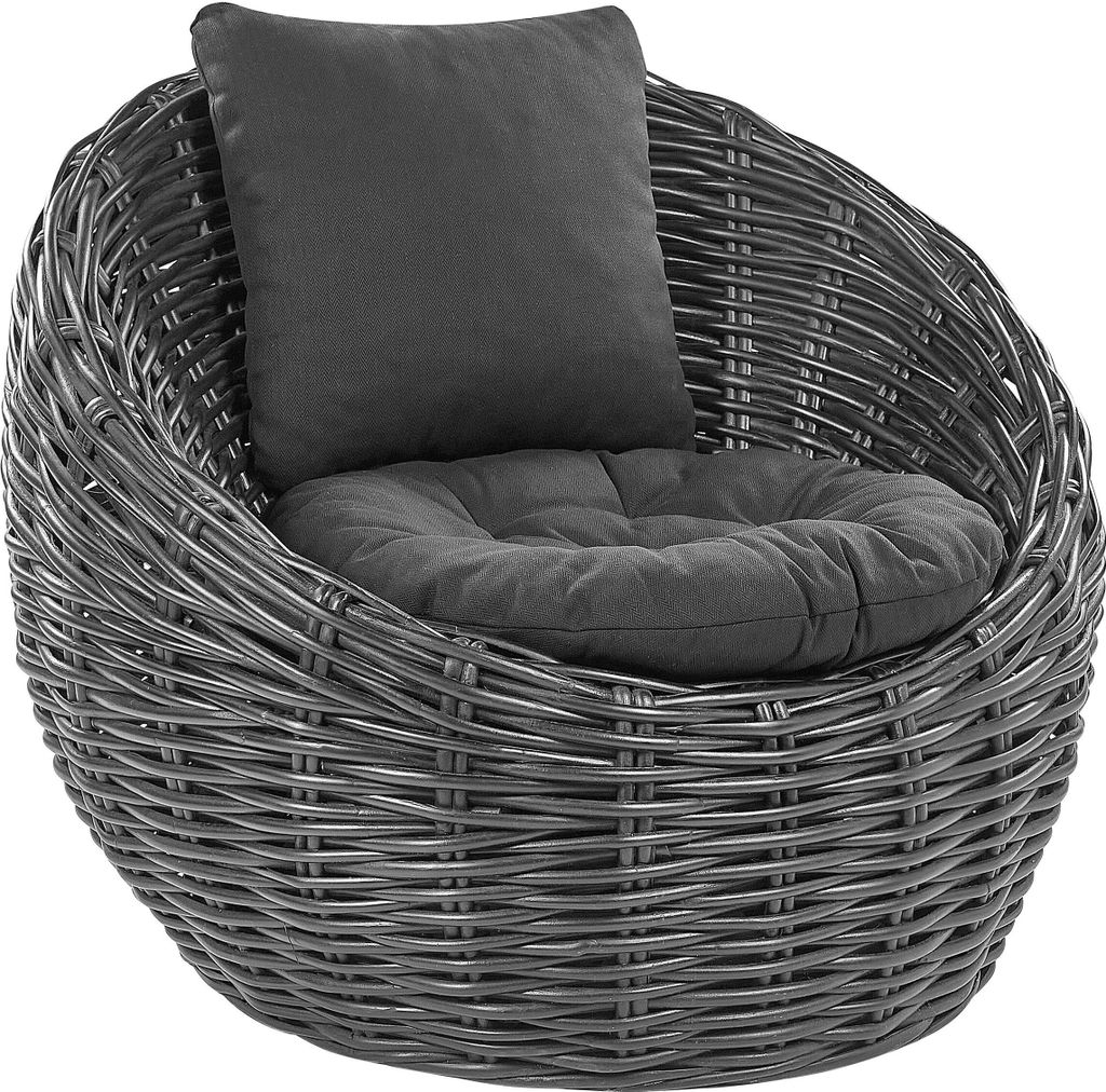 BELIANI Gartenstuhl Schwarz Natur Rattangeflecht mit Polyester Kissen modernes Design Outdoor Lounging Möbel