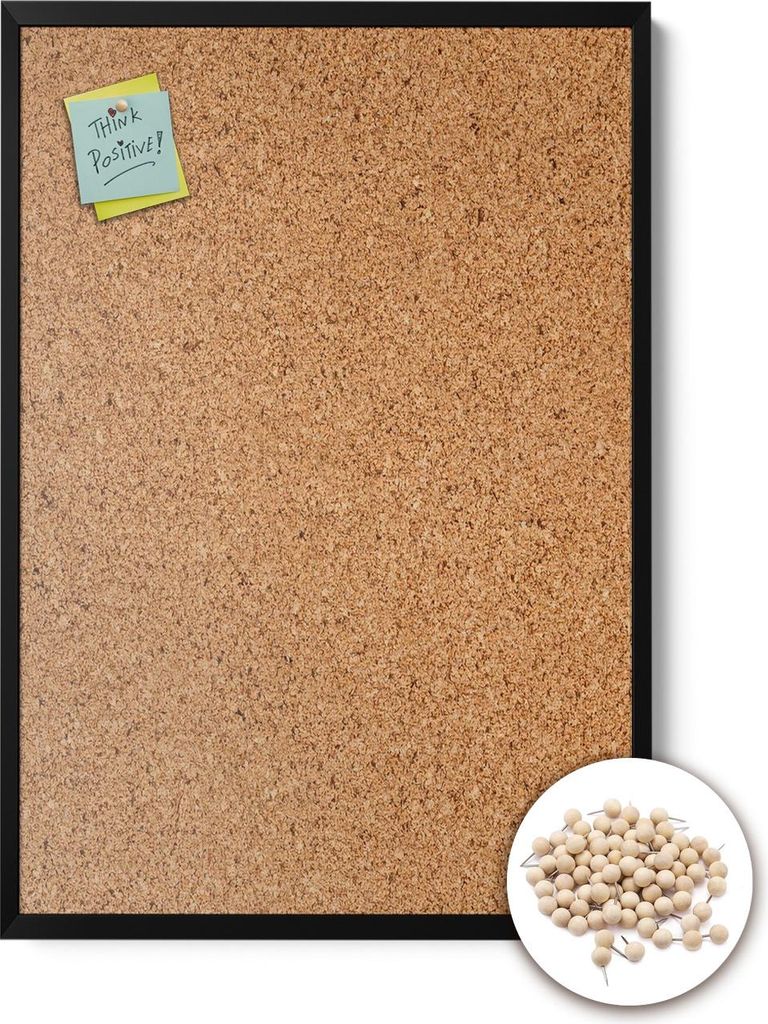 Pinnwand Kork - Selbstheilend - Schwarzer Holzrahmen - 60x40 / 40x60 cm - Montagematerial - Reißzwecke - Hoch- Und Querformat - Büro Schule Zuhause