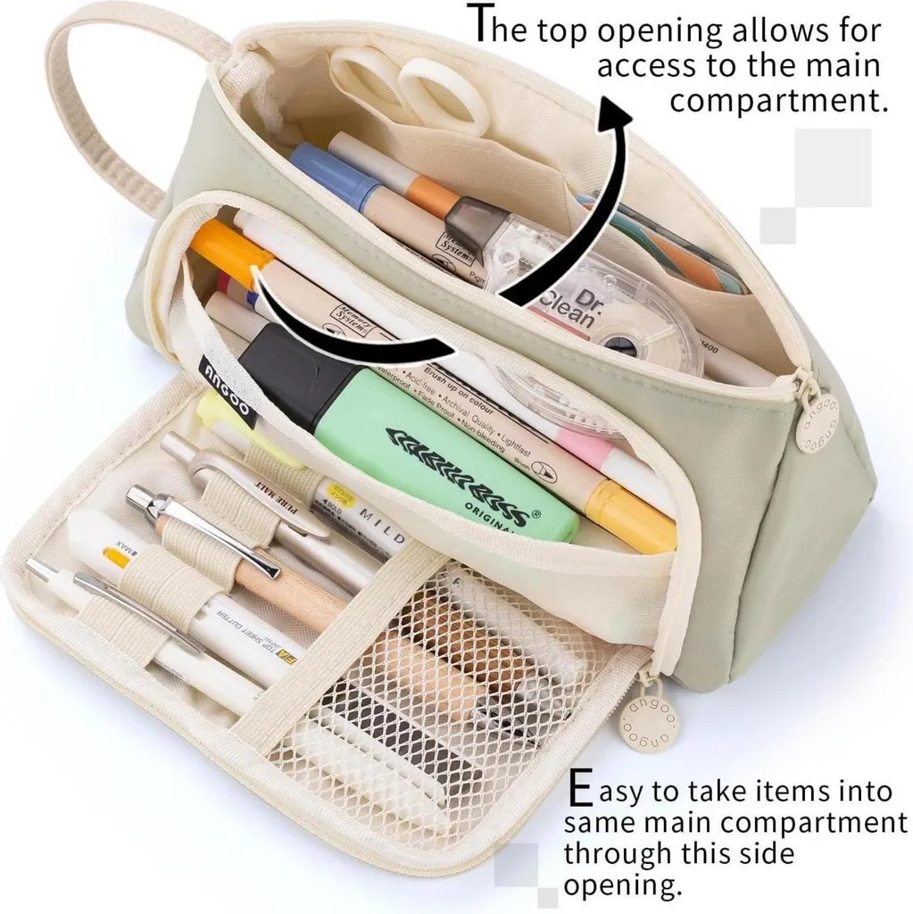 Trousse à crayons multi-compartiments - Étui de rangement Vert Clair - 2