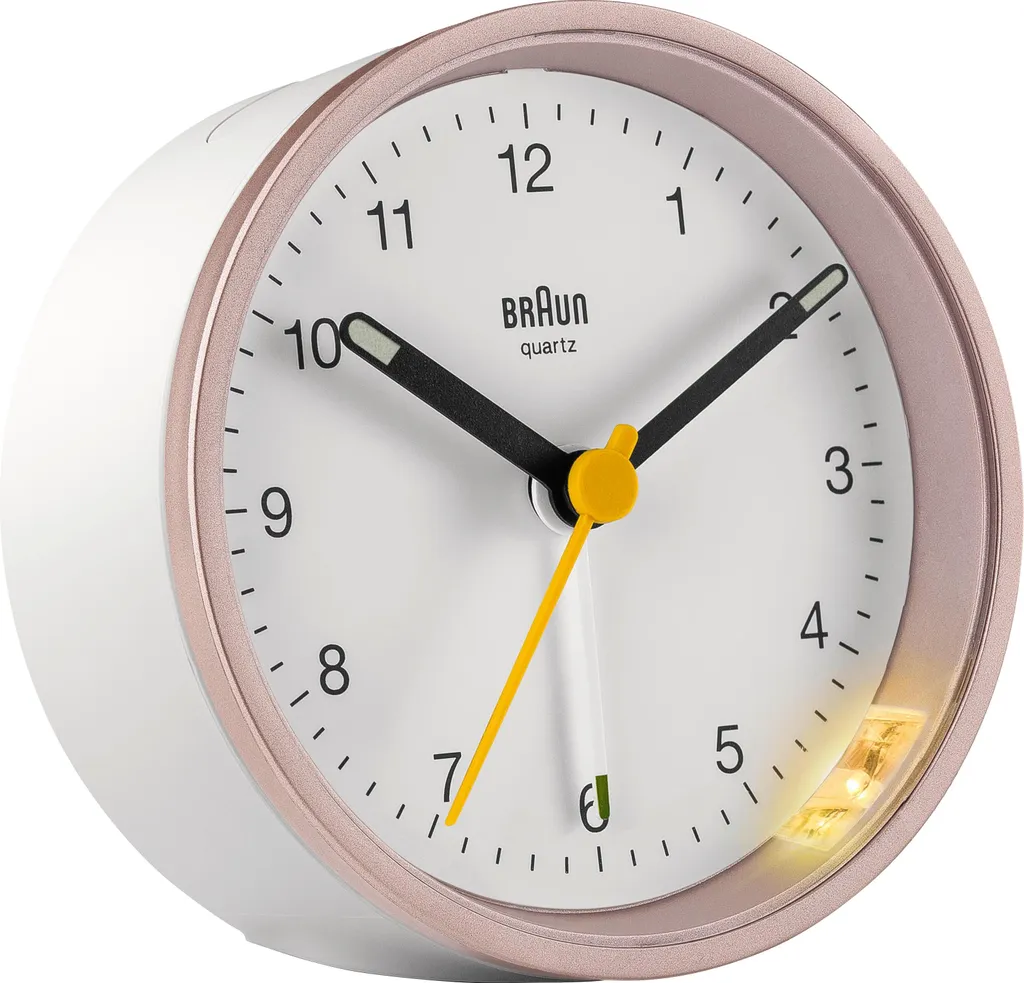 Réveil silencieux Braun BC 12 PW pour dormir sans bruit de tic-tac rose