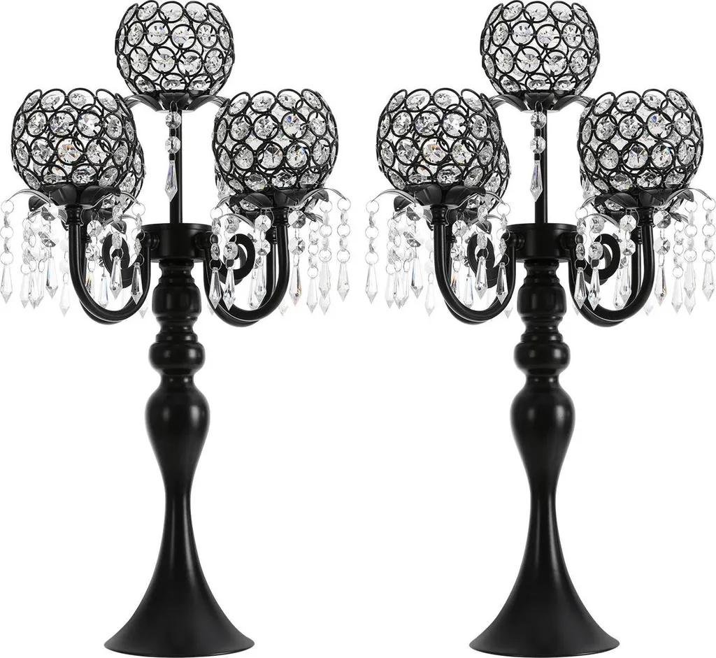 Set 2 Candelabri Neri 5 Fiamme per Matrimoni e Centrotavola Eleganti