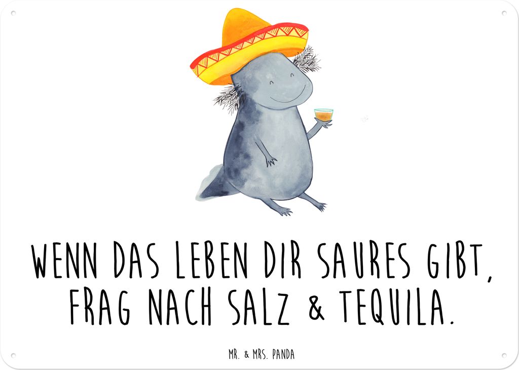 Mr. & Mrs. Panda Blechschild Axolotl Tequila DIN A6 - Weiß - Geschenk, Schild, Urlaub, Retro, Wandbild, Feiern, Zitrone, Party, Türschild, Spruch...