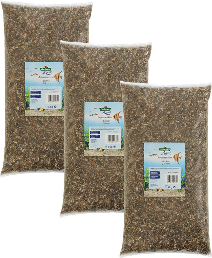 Dehner Aqua Aquarienkies, Körnung 2-4 mm, für Süßwasser, 3 x 5 kg (15 kg), braun
