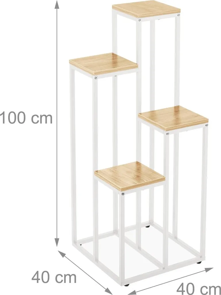 Escalier fleuri blanc robuste 4 niveaux - Support métal gain de place - 4