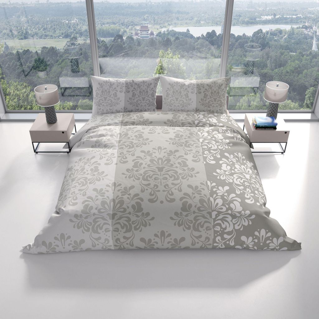 3-teilige Bettwäsche Biber 200x220 cm Beige Taupe Ornamente