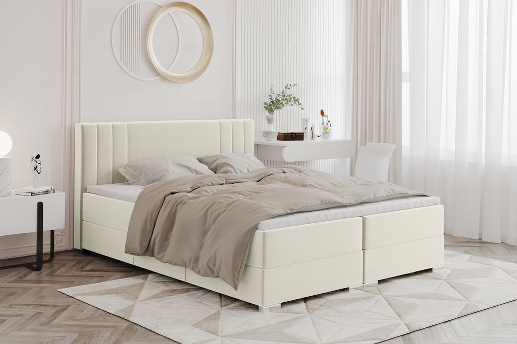 MEBLINI Boxspringbett mit Bettkasten - Gepolstert Doppelbett mit Matratze und Topper - Polsterbett mit Stauraum - Bett mit Kopfteil - Stauraumbett ...