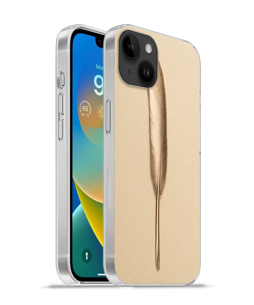 MuchoWow Handyhülle Schutzhülle Hülle für Apple iPhone 14 Plus - Soft case Gold bemalte Feder auf einem goldenen Hintergrund Silikon Softcase...