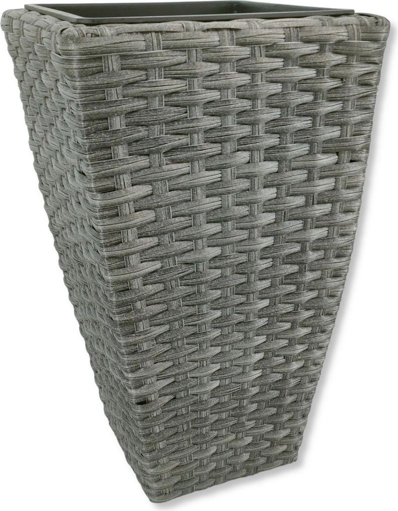 Poly-Rattan Blumentopf anthrazit 36 x 60cm eckig hoch mit Einsatz schwarz Blumenkübel Übertopf Pflanz-Töpfe