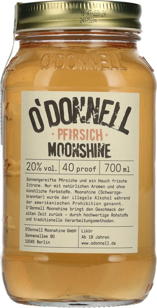 O'Donnell Moonshine PFIRSICH Likör 20% Vol. 0,7l Produktbild 