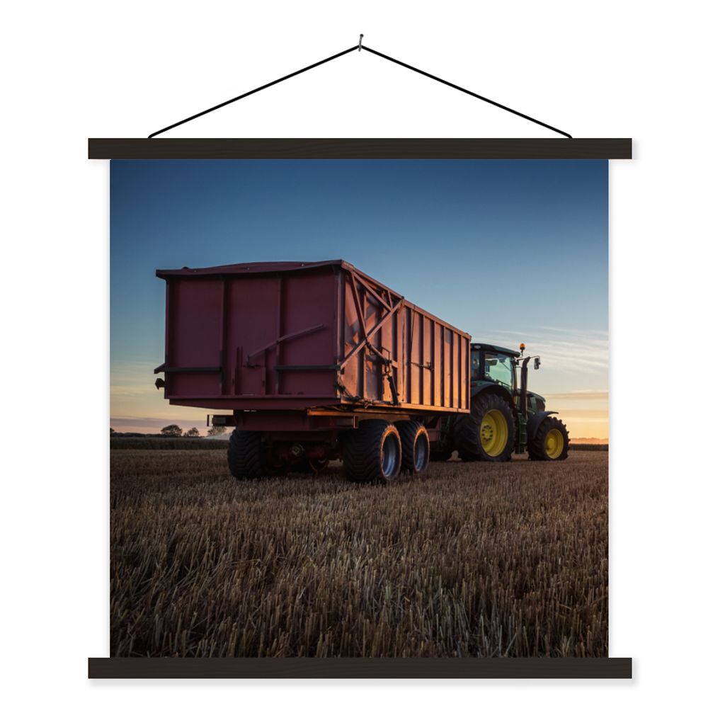 MuchoWow Textilposter Traktor - Grün - Sonnenuntergang - Horizont - Grün - Landleben 40x40 cm mit schwarzem Rahmen - Fotos