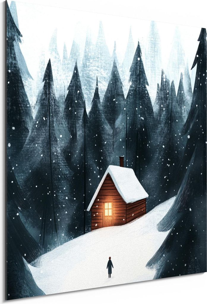 DEQORI Alu-Dibond Bild Weiß 50x50 cm 'Heimkehr durch den Schnee' Wandbild Metall dünn