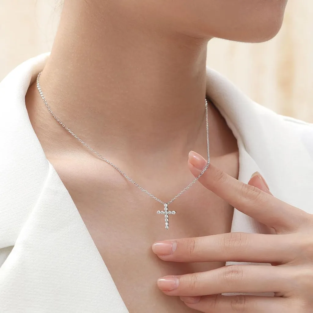 TINGN Chaîne Croix Femme - Collier Crucifix Plaqué Or 14K à Multi-Rangs