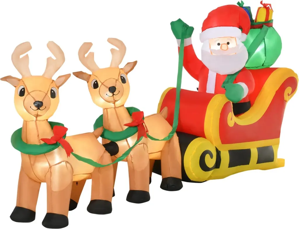 Père Noël gonflable avec renne et traîneau, déco LED extérieure - 240cm