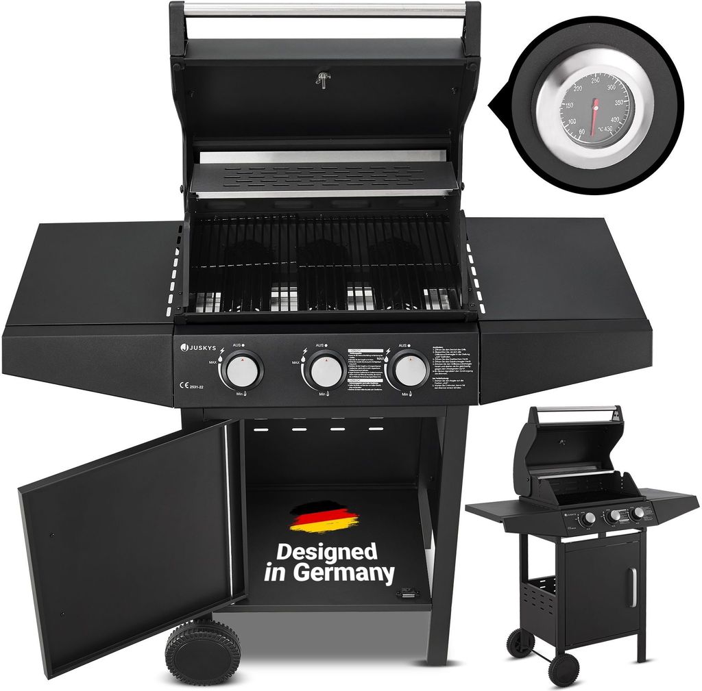 Juskys BBQ Gas-Grill Louisiana 8,1 kW - 3 Brenner Grillrost, Deckel mit Thermometer