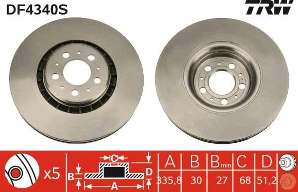 Disque de frein pour rénovation freinage Volvo XC90 TRW DF4340S OE