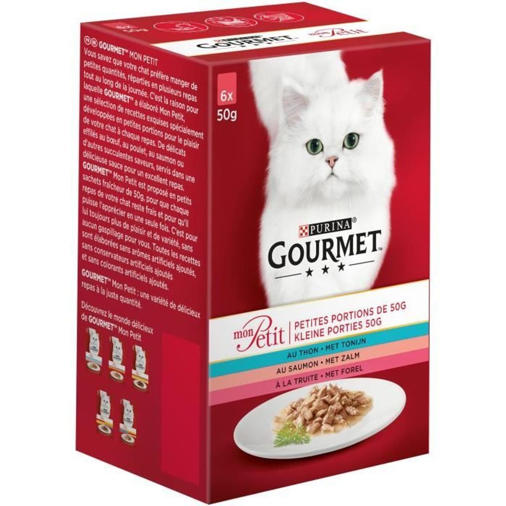 Mon petit kleine Portionen mit Thunfisch, Lachs oder Forelle 6x50g Katzenfutter Gourmet
