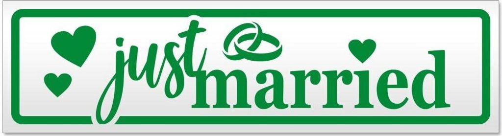 Kiwistar Just Married Ringe Herzen Magnetschild Schild magnetisch - 20cm Grün - Magnetfolie für Auto PKW Kfz
