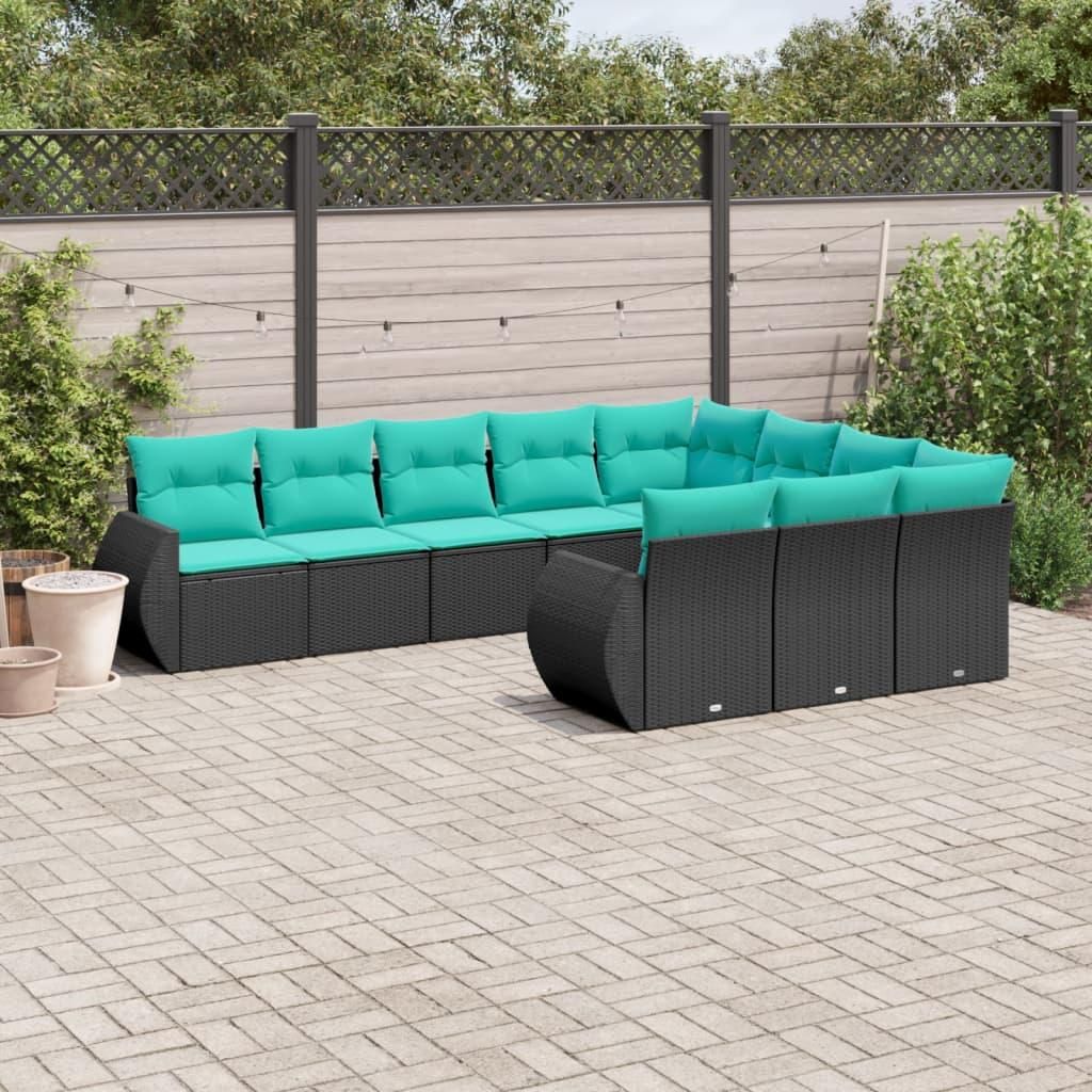 Maison Exclusive - 10-teiliges Gartensofa-Set mit Kissen, schwarzes Polyrattan