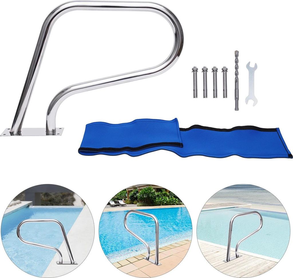 Pool Handlauf - Griffstange - Edelstahl 304 - Tragkraft 120 kg - Neopren-Griff - Einfache Montage - Silber