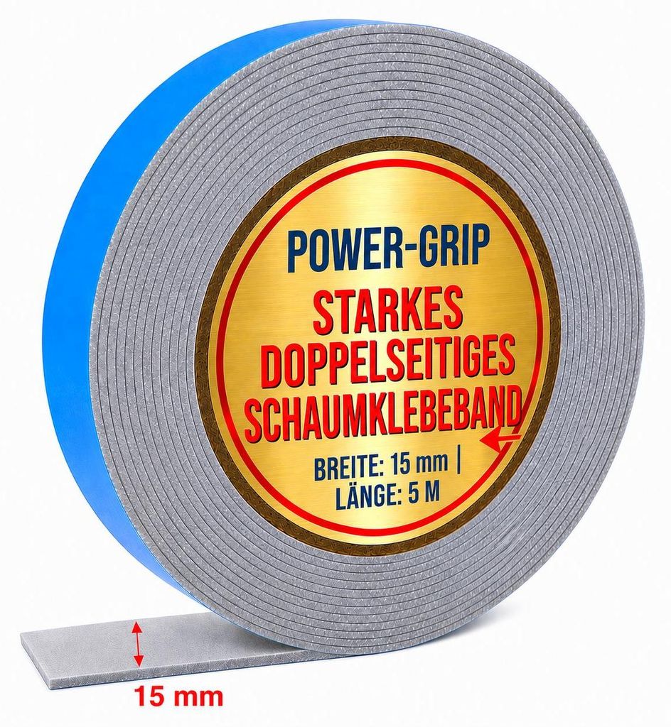 Doppelseitiges Montageband Schaum 15 mm x 5 m Stark Klebend Produktbild 
