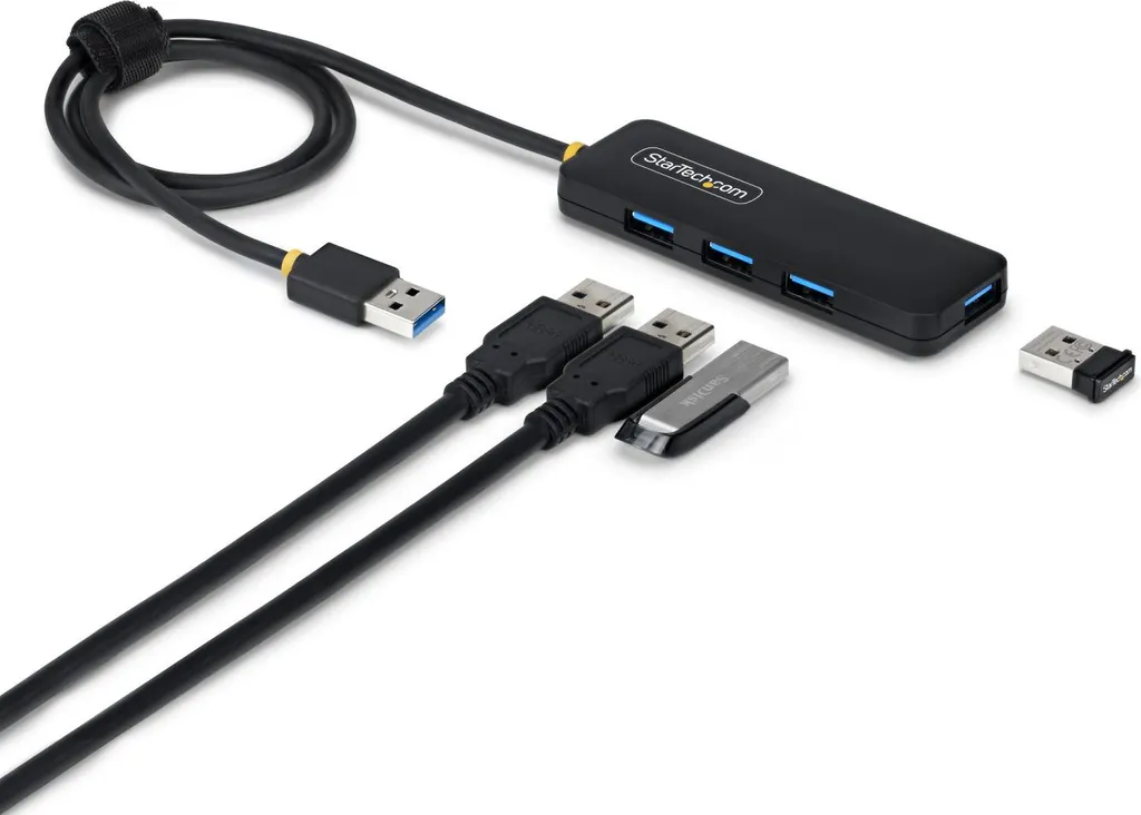 StarTech.com Hub USB-A a 4 porte, USB 3.0, 5Gbps, alimentato da bus, splitter USB-A a 4x USB-A mini USB con cavo di 61 cm, splitter USB portatile per laptop in plastica PCR, adattatore USB 3.0 compatto, USB 3.2 Gen 1 (3.1 Gen 1) Type-A, USB 3.2 Gen 1 (3.1 Gen 1) Type-A, 5000 Mbps, nero, plastica, cavo rotondo - 1