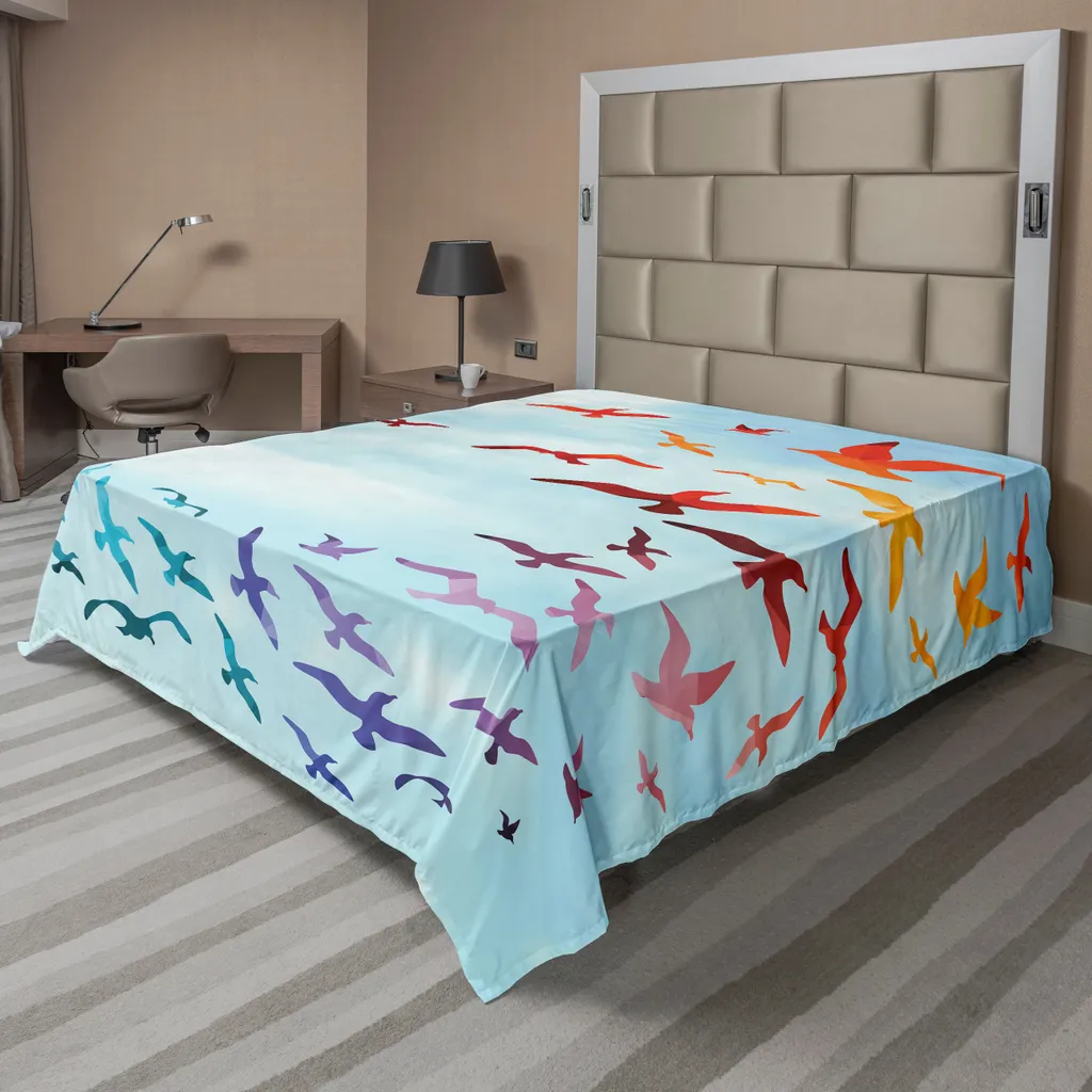 Drap doux et confortable imprimé oiseaux multicolores 244x205 bleu