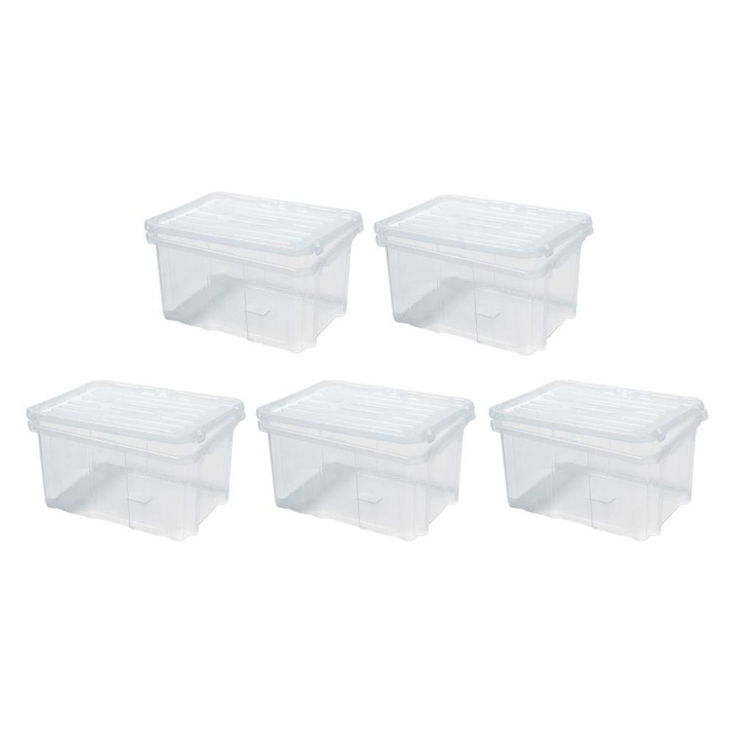 SuperSparSet 5x Mehrzweck Aufbewahrungsbox mit Deckel | Transparent | HxBxT 26x60x40cm | 55 Liter | Lagerkiste, Transportbox, Stapelbox, Kunststoff...