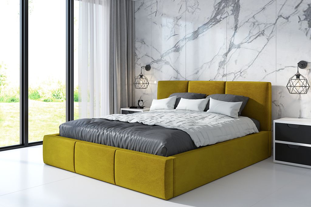 Polsterbett VERO-OM 160x200 cm mit Bettkasten und Lattenrost. Farbe: Gold.