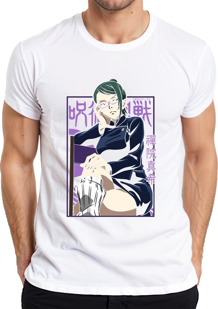 Maki Zenin Jujutsu Kaisen Anime Ästhetik Brille Kämpferin Geschenk Herren T-Shirt, Weiß, XL